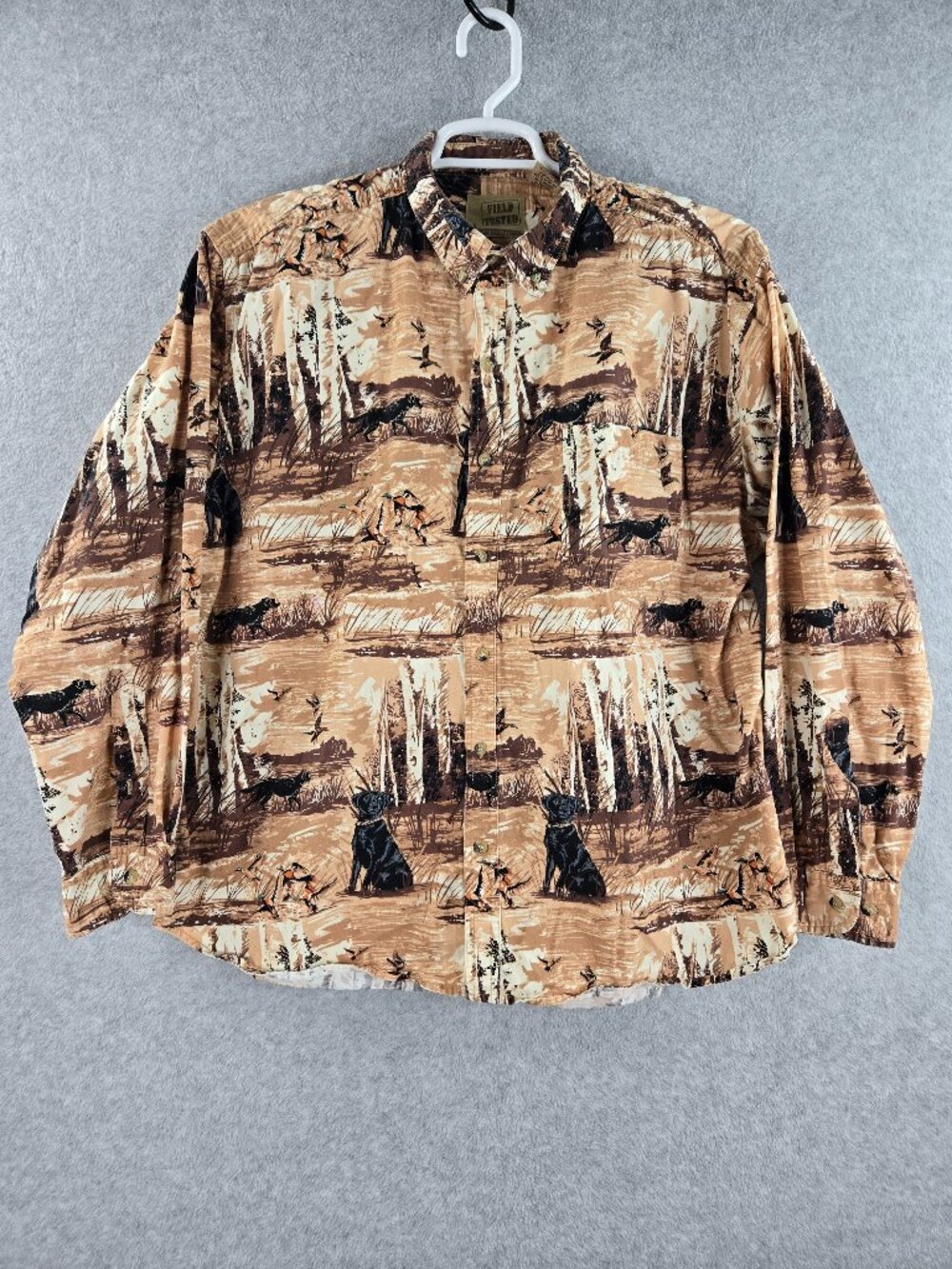 Field Tested Outdoor Life Shirt Mens XL Hunting Labrador Bird Duck Wildlife AOP